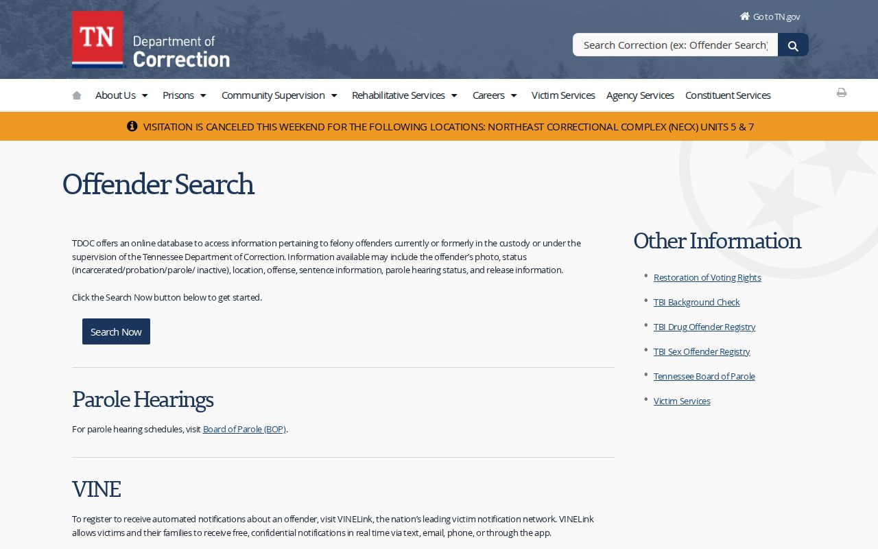 Tipton County release date lookup through TDOC offender search