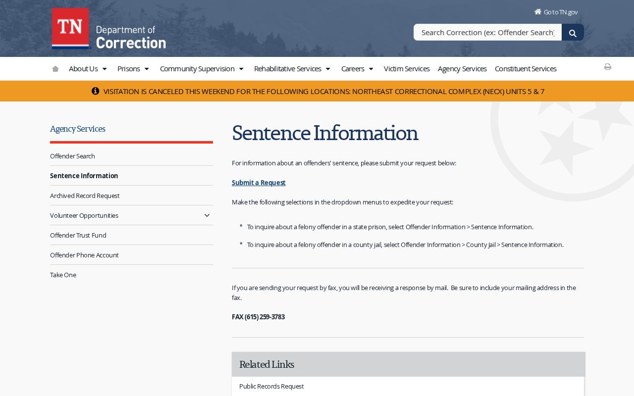 Tipton County projected release date sentence information request