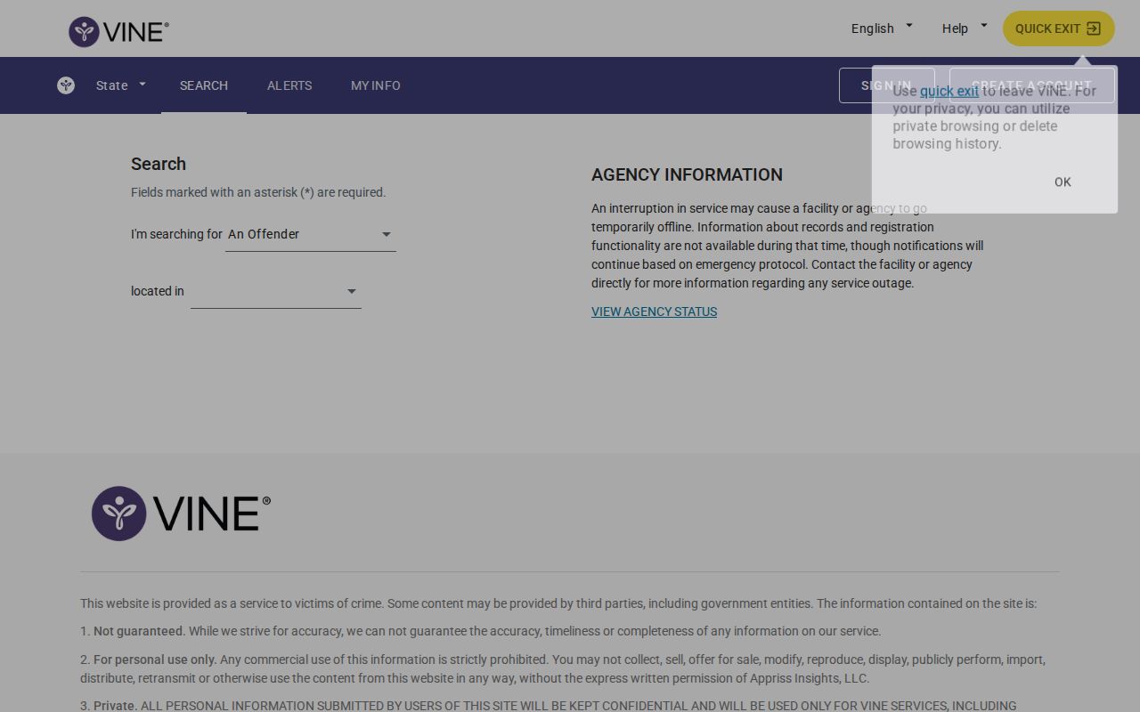 Tipton County VINE inmate check specific-person search