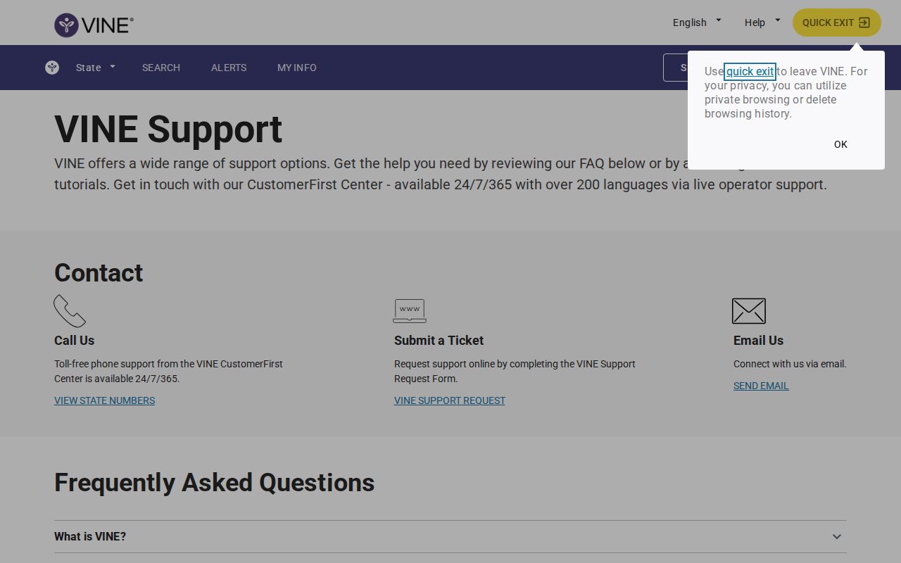 Tipton County VINE release notification support page